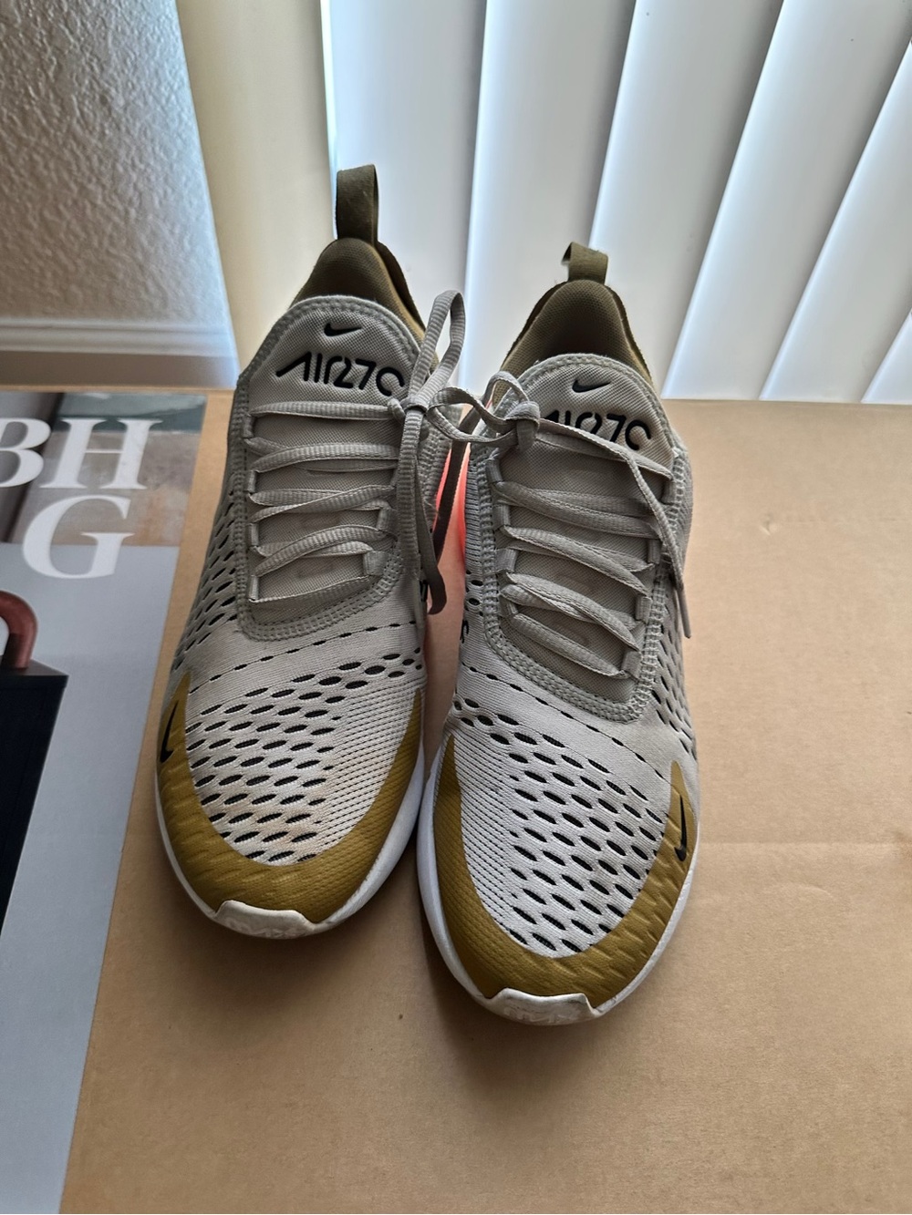 Nike Air Max 270 Athletic Sneakers - Beige, Olive & Bright Pink - Picture 3 of 6